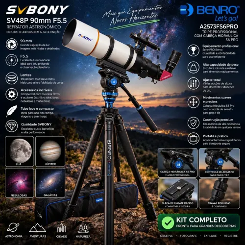 TELESCÓPIO ASTRONÔMICO SVBONY COM TRIPÉ BENRO PROFISSIONAL