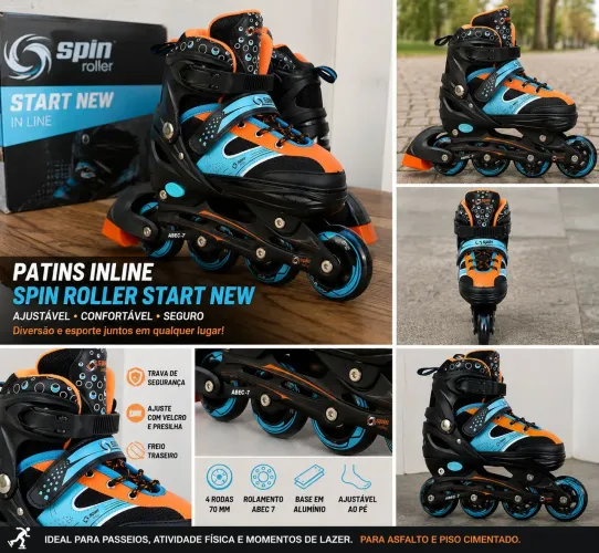 Patins Inline Spin Roller Start New Adulto ? ABEC 7 ? Ajustável