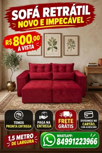 Renove sua sala com esse lindo sofá retrátil, e ainda receba grátis em Natal e região.