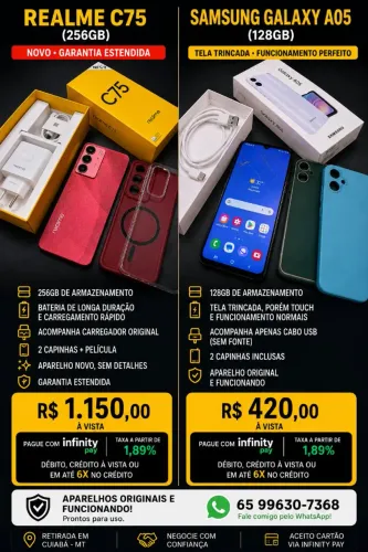 Celulares disponíveis em até 6x.