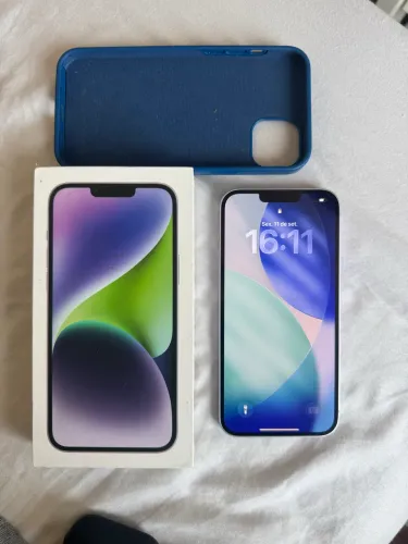 iPhone 14 Plus roxo 128 gigas única dona tem nota e caixa