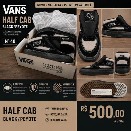Tenis Vans Half Cab Black/Peyote n°40br 9us( NOVO)