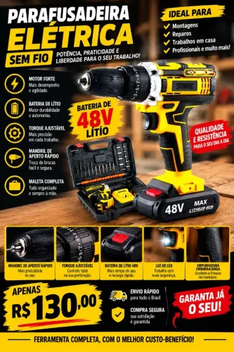 Parafusadeira e furadeira kit completo 2 baterias produto novo