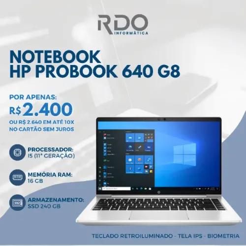 Notebook HP ProBook 640 G8 i5 11ª gen 16GB/240GB SSD, tela IPS, biometria - Para trabalho 