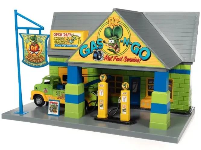 Diorama Set Rat Fink Garage and Tow Truck 1/32 Auto World