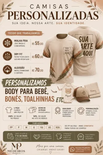 Personalizados em Geral | Camisas, Bonés, Bodies e Muito Mais!