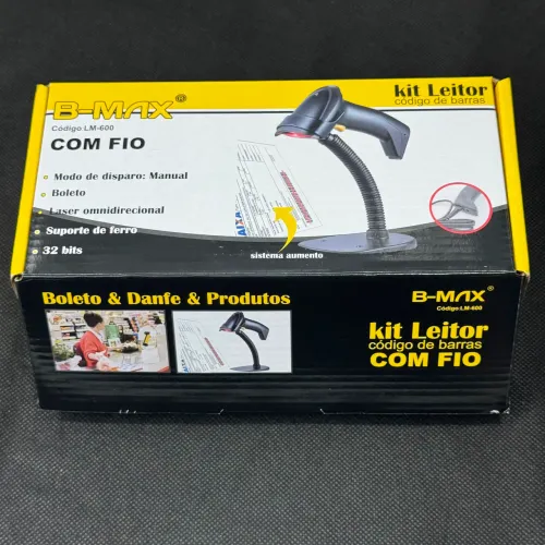 Leitor de código de barras com fio USB e suporte
