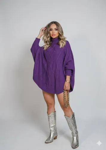 Poncho cardigã em tricô