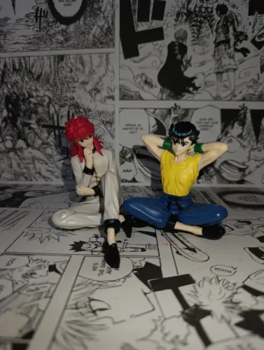 Action Figures Sentados Yusuke Urameshi e Youko Kurama - Yu Yu Hakusho
