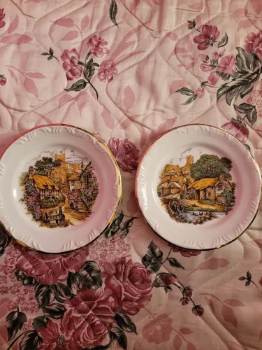 lote pratos decorados vintage porcelana Schmidt <br><br>ambos em bom estado