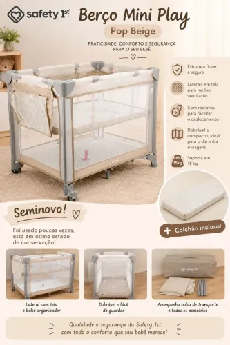 VENDE-SE BERÇO SAFETY 1ST MINI PLAY - POP BEIGE<br>?  