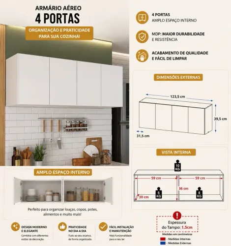 Armário aéreo branco 4 portas!!! Promoção !!!! Novo