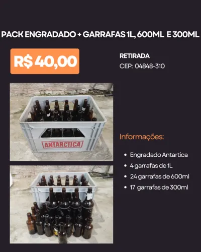Pack Engradado + garrafas 1L, 600ml  e 300ml
