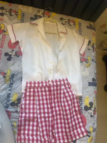 Conjunto infantil MEF Petite tamanho 6 - camisa + short xadrez