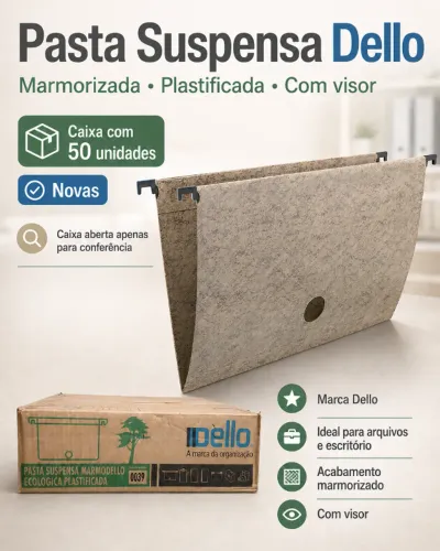 50 Pastas Suspensas Dello (novas) marmorizadas, plastificadas e com visor.