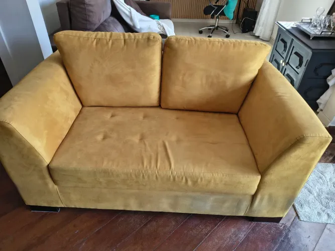 Sofá 2 Lugares Suede Amarelo Mostarda (1,50m x 0,90m) - Super Confortável