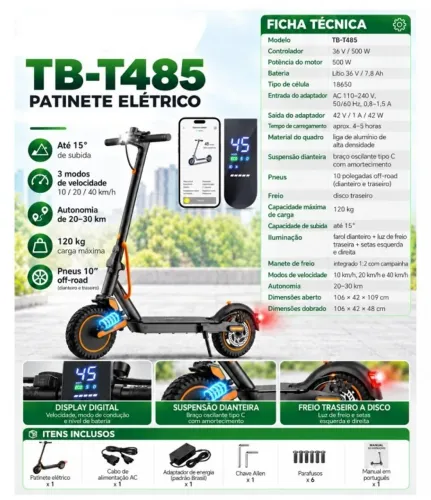 PATINETE ELÉTRICO 500W COM AMORTECEDOR 