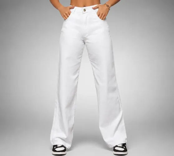 calça jeans wide leg branca 34
