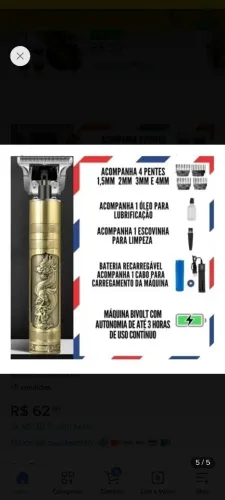 Máquina de corta cabelo e barba/ preço de 65,00 por apenas 39,90