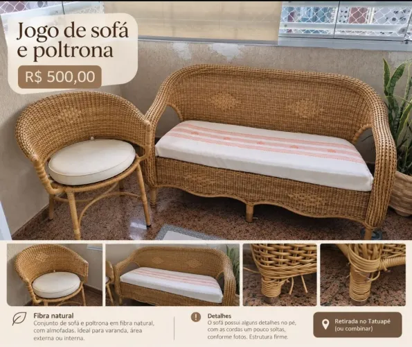 Conjunto de sofá em vime