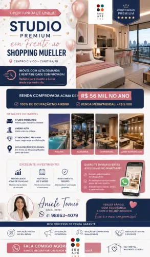 STUDIO EM FRENTE AO SHOPPING MULLER