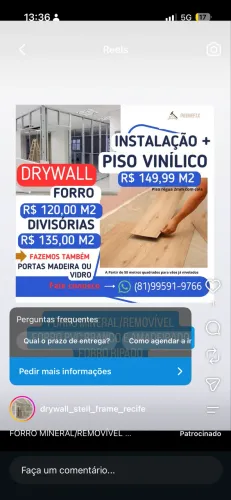 Drywall, Forro , Paredes e Divisórias