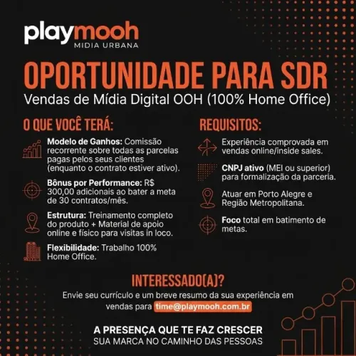 Oportunidade para SDR - Vendas de Mídia Digital OOH