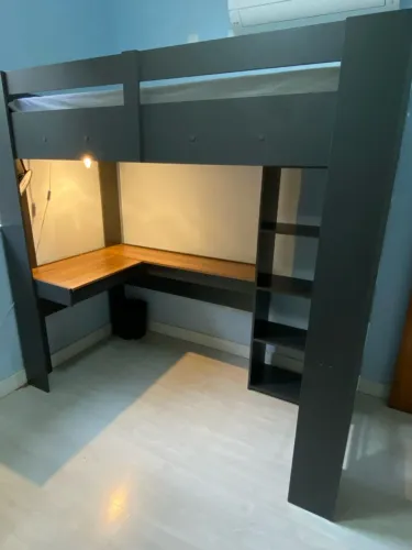 Cama Alta Solteiro + Escrivaninha + Estante - Ganhe Espaço!