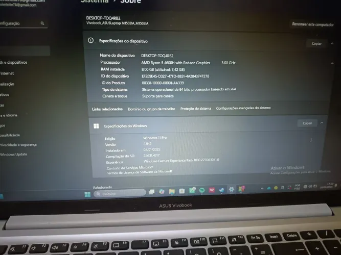 Notebook ASUS VIVOBOOK Ryzen 5 8gb RAM