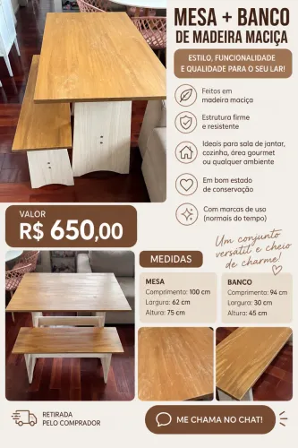 Mesa de madeira maciça