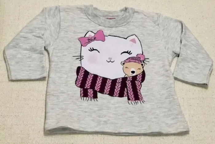 Blusa Kyly de Moletom Bebê Estampa Gatinha