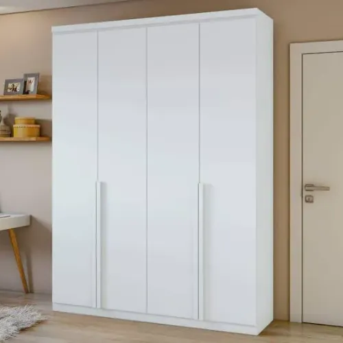 Guarda Roupa Solteiro 4 Portas Branco MDF 