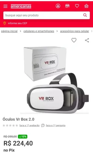 Óculos Realidade Virtual 3d 360 para smartphones VR Box 2.0