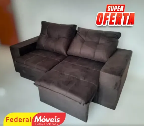 Sofá Marrom 2,00m Retrátil e Reclinável Veludo D33 MAIS VENDIDO