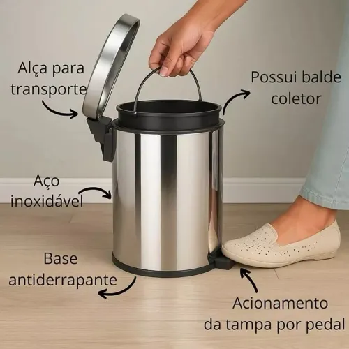 Lixeira com Pedal em Inox, 3 Litros Compre agora mesmo sem sair de casa! Apenas:49,99
