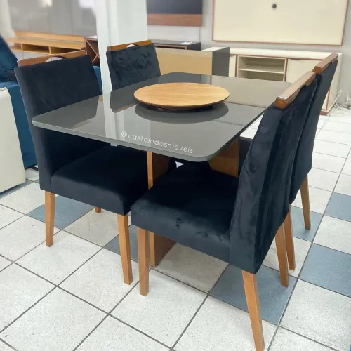 PROMOÇÃO MESA MADRI TAMPO COM VIDRO 4 CADEIRAS MACIÇA