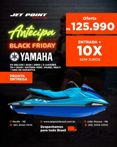 JET SKI YAMAHA VX DELUXE 2025 ZERO, 3 Lugares, Ride, 130HP, TROCO/PARCELO