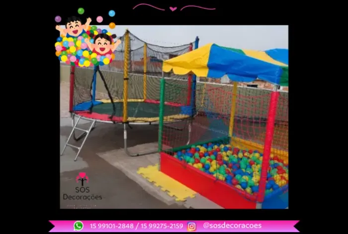 Locação de brinquedos e barraca de algodão doce e pipoca.