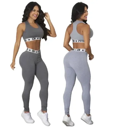 Conjunto Academia Top e Calça Legging Elastico Exposto Fitness Treino Dança z1379