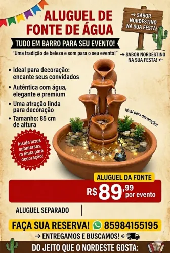 Alugo cascatas de água de barro decorativo , fonte de água 