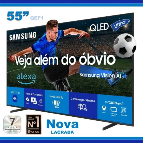 SmartTV Samsung TV 55" Vision AI QLED ULTRA 4K, Alexa Voz e Gestos, Nova, NF, Caixa, Troco