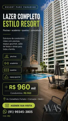 Apartamento 3 Quartos à venda no Parc Paradiso,96m², Andar Alto Semimobiliado