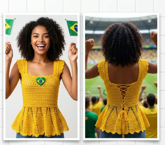 Blusa de crochê Brasil/Copa do mundo!