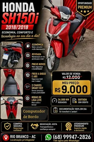 Vendo Honda SH150i Ano 2018 modelo 2018