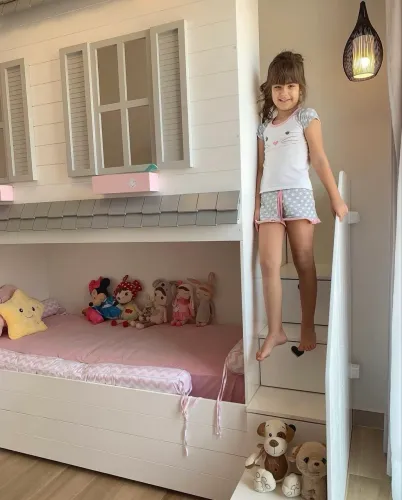 Cama Casinha Infantil Completa com Escorregador, Bicama e Escada com Gavetas