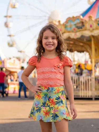 COMBO COM 2 CONJ INFANTIS DE BLUSAS COM RENDINHAS E SAIAS - TAM 8 ANOS - SEMINOVOS LINDOS!