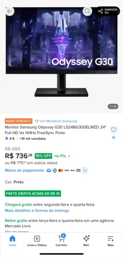 ? Monitor Gamer Samsung Odyssey G30 24? 144Hz