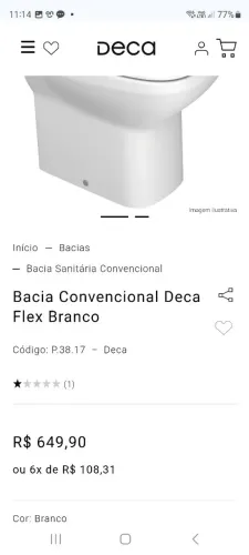 VASO SANITÁRIO DECA NOVO, modelo Flex ( preço oportunidade 420,00)