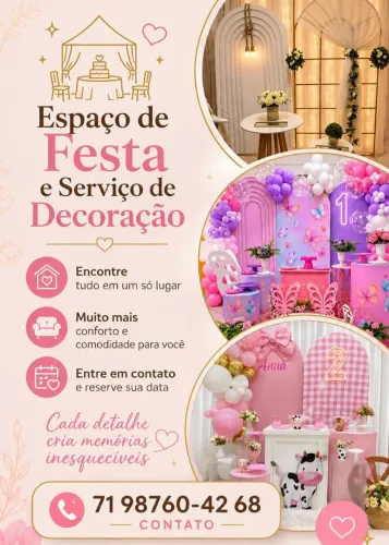 Espaço de festa e serviço de decoração em Cajazeiras
