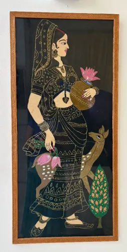 Hand-Painted Indian Madhubani Style Art - Large Framed Wall Decor (100cm<br><br>